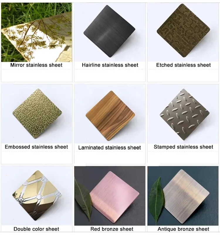 1 mm-3 mm Espessura ASTM AISI 304 304L 201 Chapa de a&ccedil;o inoxid&aacute;vel com v&aacute;rias superf&iacute;cies para decora&ccedil;&atilde;o 2